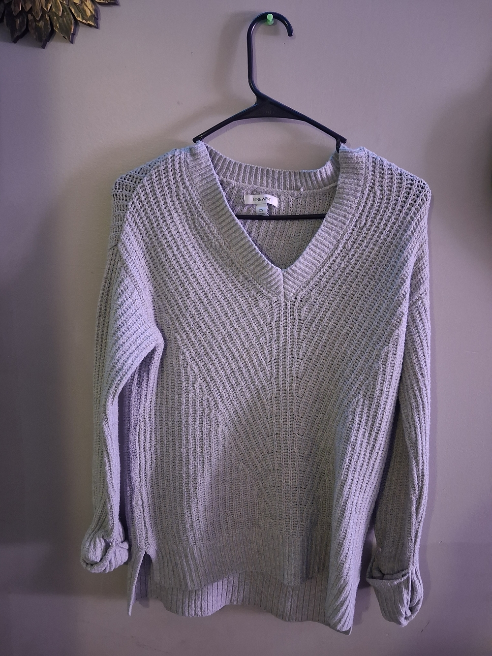 Nine West Lavender Open-Knit V-Neck Sweater
